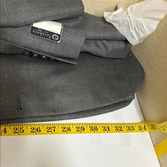 Turnbury Blazer Men Size 44 L Gray Sport Coat Notched Lapel Silk Wool Structured - Picture 7 of 12